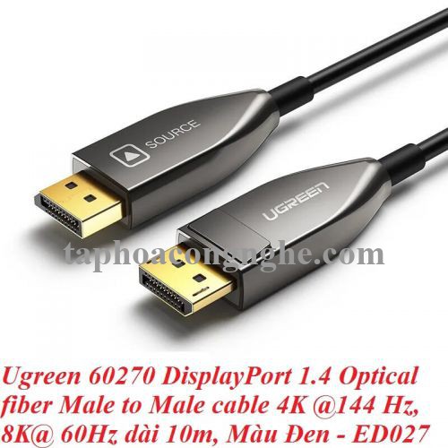 Ugreen 60270 10M Màu Đen DisplayPort 1.4 Optical fiber Male to Male cable 4K @144 Hz - 8K@ 60Hz ED027 30060270
